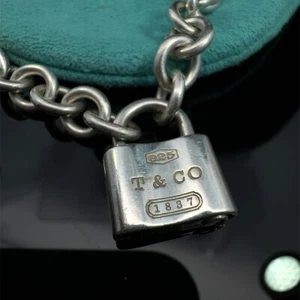 15" Tiffany & Co 1837 Vorhängeschloss Rolo Kette Halskette 925 Sterlingsilber (WCP031003) - Bild 1 von 8