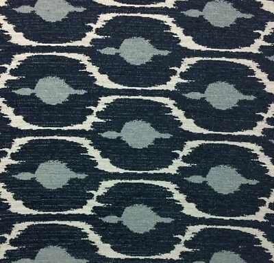BALLARD DESIGN SACO AZURE BLUE InsideOut® GEOMETRIC CHENILLE FABRIC BY YARD 56"W - Image 1 of 4