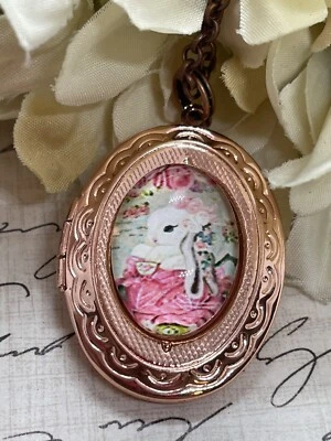 Easter ROSE GOLD BUNNY RABBIT Locket Necklace JEWELRY Pendant Pink Photo GIFT - Image 1 of 4