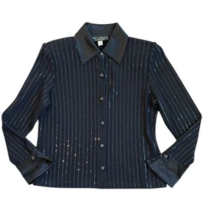 St. John Evening Paillette Striped Jacket Women’s 4 Black Trim Satin - Picture 1 of 14