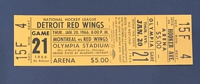 1966 Detroit Red Wings Montreal Canadians Ticket Full 1/20 Gordie Howe 2 Goals - Image 1 of 3