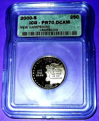 2000-S NEW HAMPSHIRE PROOF CLAD WASHINGTON QUARTER- ICG GRADED PF-70 DEEP CAMEO - Image 1 of 4