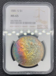 1881 S $1 Morgan Silver Dollar NGC MS65 Rainbow Toned / Color - Picture 1 of 4