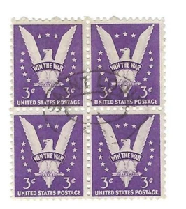 STAMP US SCOTT 905 "Victory Eagle-Win The War" 3 CENT 1942 USED FANCY BLOCK OF 4 - Picture 1 of 1