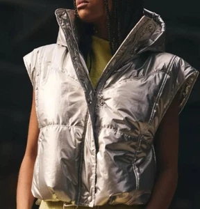 Daily Practice by Anthropologie Metallic Puffer Vest  Size XS Silver Never Worn - Picture 1 of 10