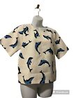 Ibling Sz M Korea Dolphin Quilted Pattern Short Sleeve Pullover Shirt Off White
