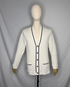 Vintage Irish Crone Herren XL Zopfmuster Pullover Creme Navy Akzente Made in Italy - Bild 1 von 11