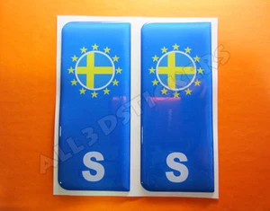 2 x Pegatinas en Relieve 3D Matrícula con Bandera Suecia para tu Coche o Moto - Picture 1 of 1