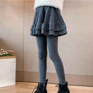 Kids Girls Culotte Skirt Stirrup Pants Fleece Lined Skinny Stretchy Warm Winter - Picture 1 of 14