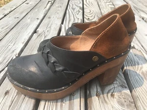 Free People schwarz braun Leder Holz Plateau Schuhe Größe 37 EU 6,5 US - Bild 1 von 20