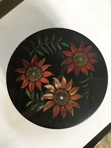 Vintage antike Art Deco japanische Chinoiserie schwarze Blume lackiert Schmuckkästchen - Bild 1 von 6