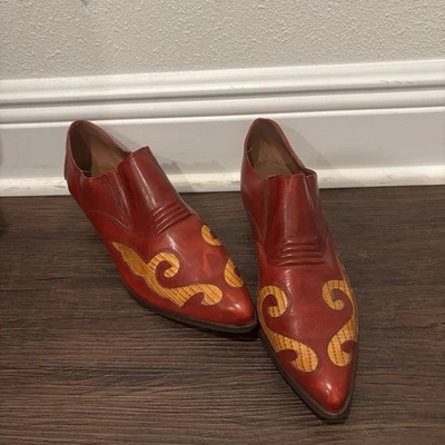 Nine West 红色皮革踝靴 西式异国情调高跟鞋 9.5M Y2K 码 — 第 1/4 张图片