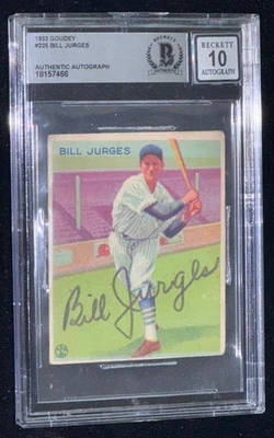 Bill Jurges "Roy Hobbs Story" 1933 Goudey Signed Rookie Card (RC) Beckett BAS 10 - Image 1 of 4