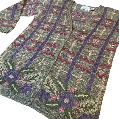 Suéter Northern Isles Portraits para mujer XL tejido a mano cárdigan floral a rayas Foto 1 de 4