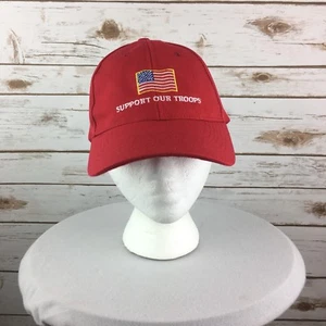 Support Our Troops Baseball Cap Remember Our Veterans Embroidered Red Adjustable - Picture 1 of 7