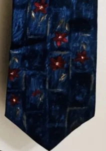 Vintage Zylos George Machado Tie 100% Italian Silk Blue Maroon Floral 58" NWT - Picture 1 of 7