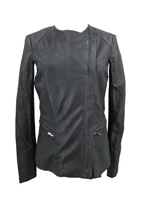 NWOT Veda Lamb Leather Jacket Womens S Black Collarless Zip Front - Image 1 of 4