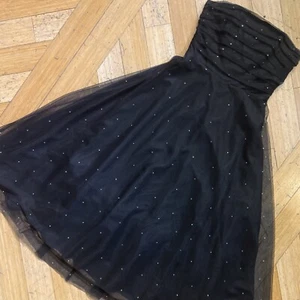 Vtg 90s Y2K Betsy & Adam Black Tulle Retro 50s Pinup Strapless Midi Prom Dress 4 - Picture 1 of 7