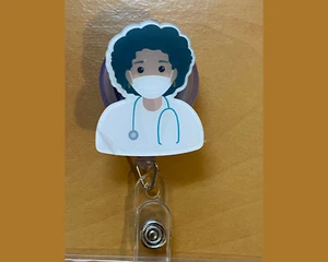 Black Woman Nurse Doctor With Stethoscope Health Care Worker ID Badge - Picture 1 of 5