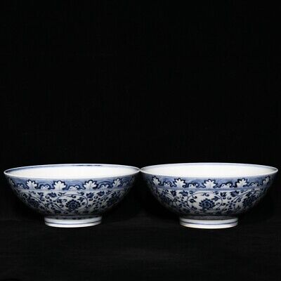 7.6 China Porcelain Ming Dynasty Xuande Blue White Lotus Pattern A Pair Bowl • 1,263.90$