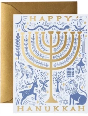 RIFLE PAPER COMPANY PACK  OF 8 12 TRIBES HANUKKAH CARDS GOLD ENVELOPES NWT - Image 1 of 4