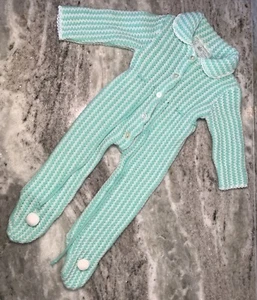 Vtg 1981 Kmart Baby 0 - 6 Months Green & White Knit One Piece Romper Made Japan - Picture 1 of 3