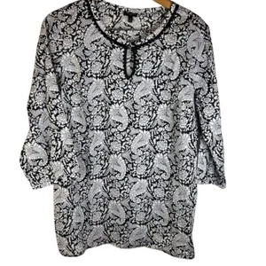 Talbots Women's 1X Black White Flowy 3/4 Sleeve Blouse Tunic Office Wear Career - Picture 1 of 8