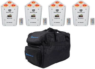 (4) Rockville RF WEDGE WHITE RGBWA+UV Battery Wireless DMX Up Lights+Remotes+Bag - Image 1 of 4