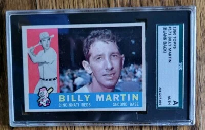 BILLY MARTIN 1960 Topps #173 YANKEES Likely 1 Of a Kind BLANK BACK SGC PROOF SGC - Image 1 of 3