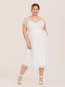 Torrid Special Occasion Ivory Dot Mesh Midi Skater Dress Plus Size 16 $118 NWT - Picture 1 of 11