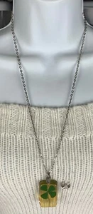 Costume Fashion Jewelry Necklace 24.5 in 4 leaf clover shamrock 1.5 in pendant - Picture 1 of 3