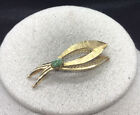 Antique 1/20 12K Gold Filled Green Jade Leaves Pin A532