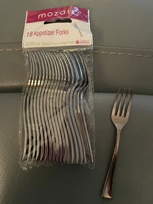 NEW Mozaik 18 piece Silver Plastic Tiny Hors d'oeuvres Appetizer Forks Pack - Image 1 of 4