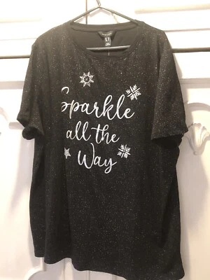 New Look black sparkle/glitter slogan t-shirt, new, size 18 - Image 1 of 4
