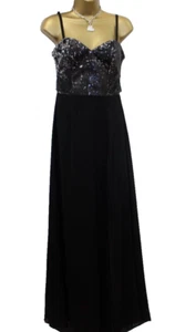 Lipsy Black Sequin Maxi Dress 18 Side Slit Evening Party Occasion Chiffon Prom - Picture 1 of 22
