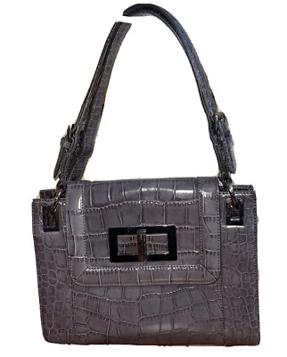 Talbots Gray Leather Croc Alligator Embossed Shoulder Bag Satchel Purse - Image 1 of 4
