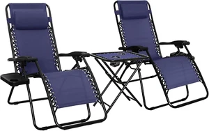 Outdoor Textilene Adjustable Zero Gravity Folding Reclining Lounge Chair Set wit - Picture 1 of 12