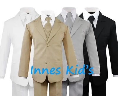 Formal Kids Toddler Boys Suit 5 pieces Set with Vest and Tie Choice of Colors  - Image 1 of 4