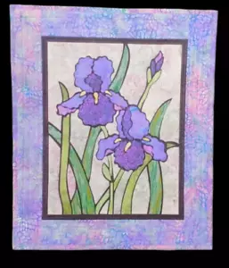 Iris Gallery Series Flower Appliqué Quilt Stained Glass Fusible by Diane 25x30 - Picture 1 of 8