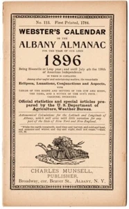 1896 Webster's Calendar or the Albany Almanac No 113, Charles Munsell, Albany NY - Picture 1 of 2