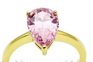Rhodium Plated Pear Cut Pink CZ Engagement Birthstone Ring SZ 7-9 - Picture 1 of 3