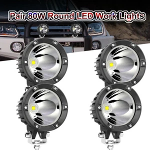 4x 4Inch 80W Round LED Work Lights Bumper Driving Pods Spot Off road ATV SUV FOG - Foto 1 di 12
