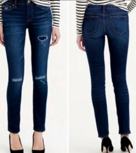 J. Crew Reid Distressed Women's Jeans 28 Straight Skinny Dark Whiskered Stretch - Picture 1 of 12