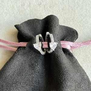 NEW Pandora - Pave CZ Crystal Heart Hoop Earrings - Picture 1 of 4