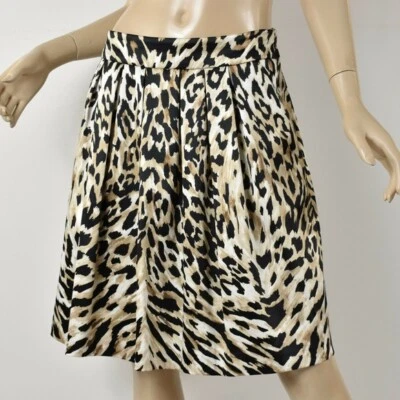 Falda plisada con estampado de leopardo satinado WHITE HOUSE BLACK MARKET para dama talla 6 - ¡Como nueva! Foto 1 de 4