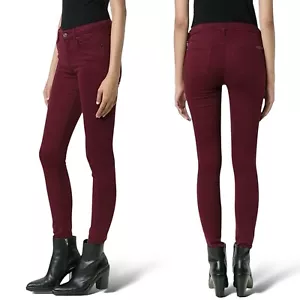 NEW 7 For All Mankind Ankle Skinny Jeans Size 25 Sateen Coated Cranberry Red - Picture 1 of 14