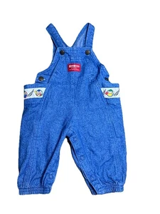 Vintage 80s Oshkosh Bgosh Overalls Denim Osh Kosh Teddy Bear Baseball 3/6 Months - Picture 1 of 7