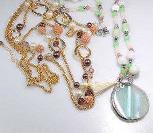 Lote Collar C1946 Marca Boho Retro Borla Verde Rosa Estrás Declaración - Imagen 1 de 14