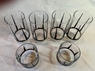 6 x Atomic Black Pyramid glass tumblers bar Edgar Watkins ? MCM VTG short tall - image 1 of 4