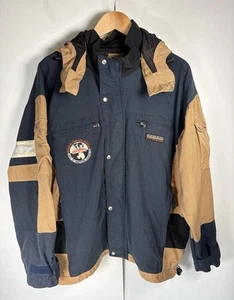 Napapijri Voyage Jacket Mens Medium Blue Beige Cordura Removable Hood - Picture 1 of 15